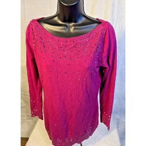Pink Fairy Vibes Knit Sweater Bling Embellished Womens L Large Oliver O Y2K